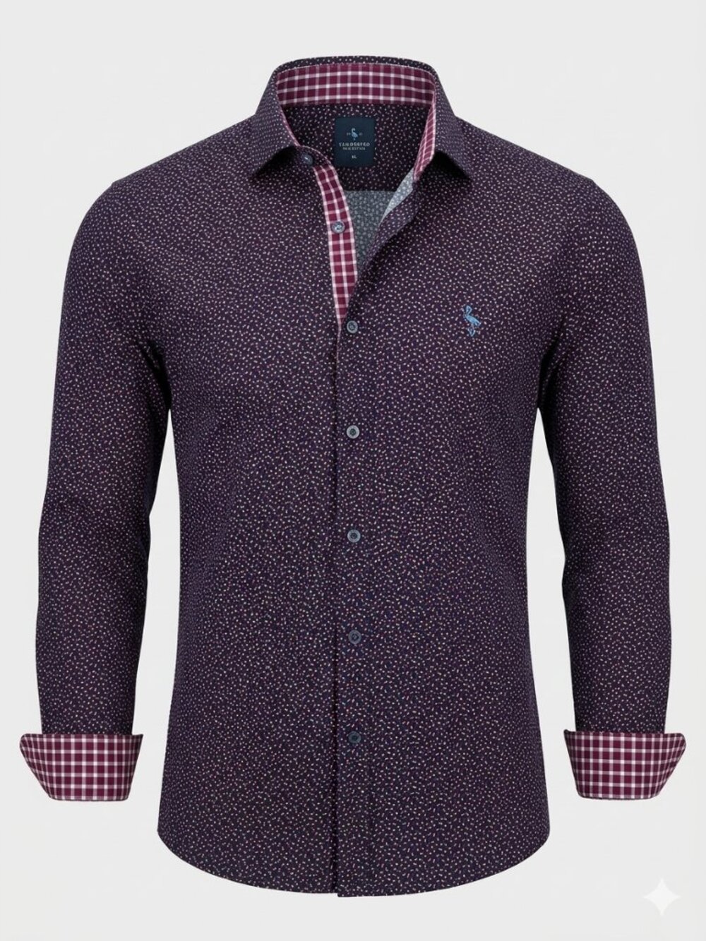 Tailorbyrd Men's XL Long Sleeve Sport Shirt Navy/Burgundy Geometric Print